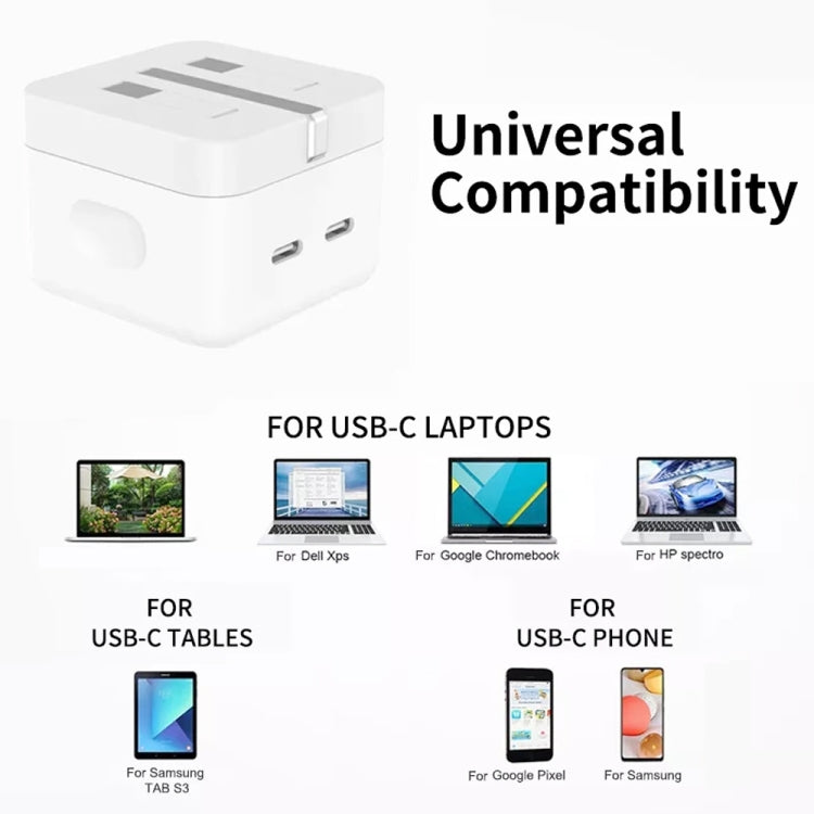 PD 35W Dual USB-C / Type-C Ports Charger with 2m Type-C to Type-C Data Cable, UK Plug