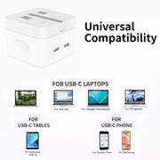 PD 35W Dual USB-C / Type-C Ports Charger with 2m Type-C to Type-C Data Cable, UK Plug