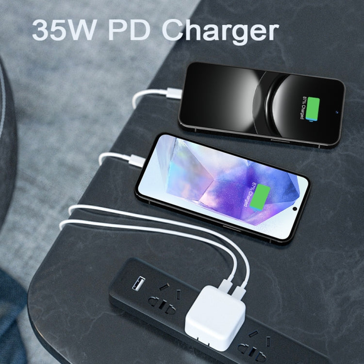 PD 35W Dual USB-C / Type-C Ports Charger with 2m Type-C to Type-C Data Cable, UK Plug