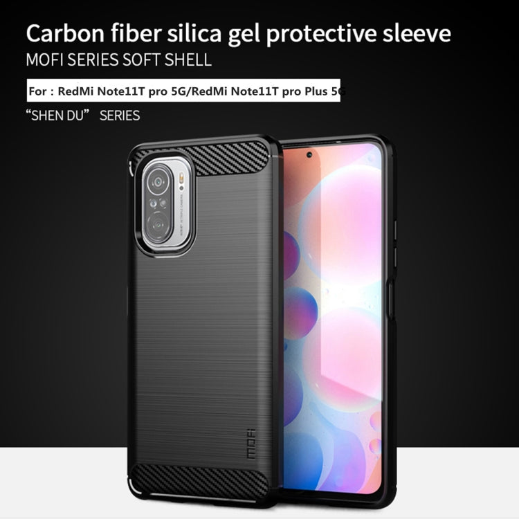 For Xiaomi Redmi Note 11T Pro 5G / 11T Pro Plus 5G MOFI Gentleness Series Brushed Texture Carbon Fiber Soft TPU Case(Red)