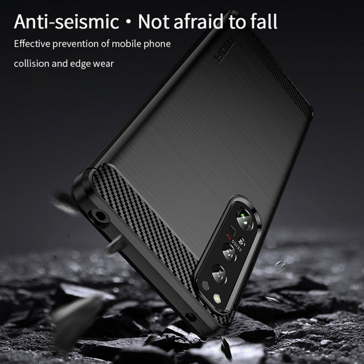 For Sony Xperia 1 IV MOFI Gentleness Series Brushed Texture Carbon Fiber Soft TPU Case(Blue)