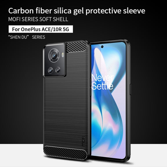For OnePlus Ace / 10R 5G MOFI Gentleness Series Brushed Texture Carbon Fiber Soft TPU Case(Blue)