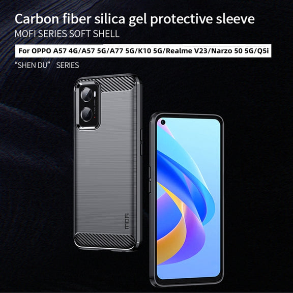 For OPPO A57 4G / A57 5G / A77 5G  MOFI Gentleness Series Brushed Texture Carbon Fiber Soft TPU Case(Black)