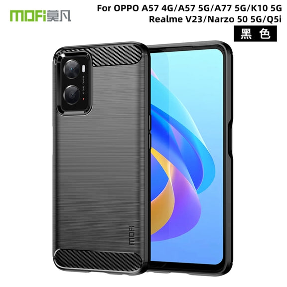 For OPPO A57 4G / A57 5G / A77 5G  MOFI Gentleness Series Brushed Texture Carbon Fiber Soft TPU Case(Black)