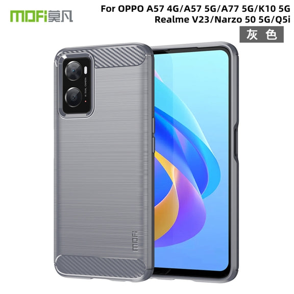 For OPPO A57 4G / A57 5G / A77 5G  MOFI Gentleness Series Brushed Texture Carbon Fiber Soft TPU Case(Gray)
