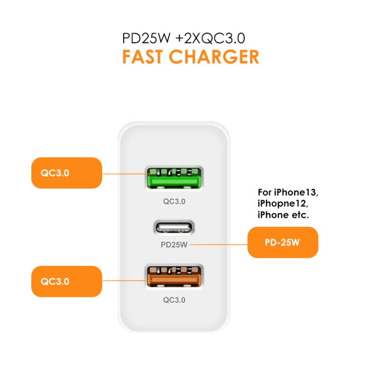 45W PD3.0 + 2 x QC3.0 USB Multi Port Quick Charger, US Plug(White)