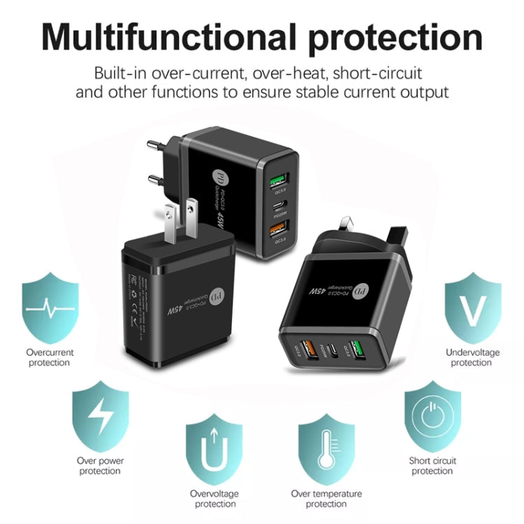 45W PD3.0 + 2 x QC3.0 USB Multi Port Quick Charger, US Plug(White)