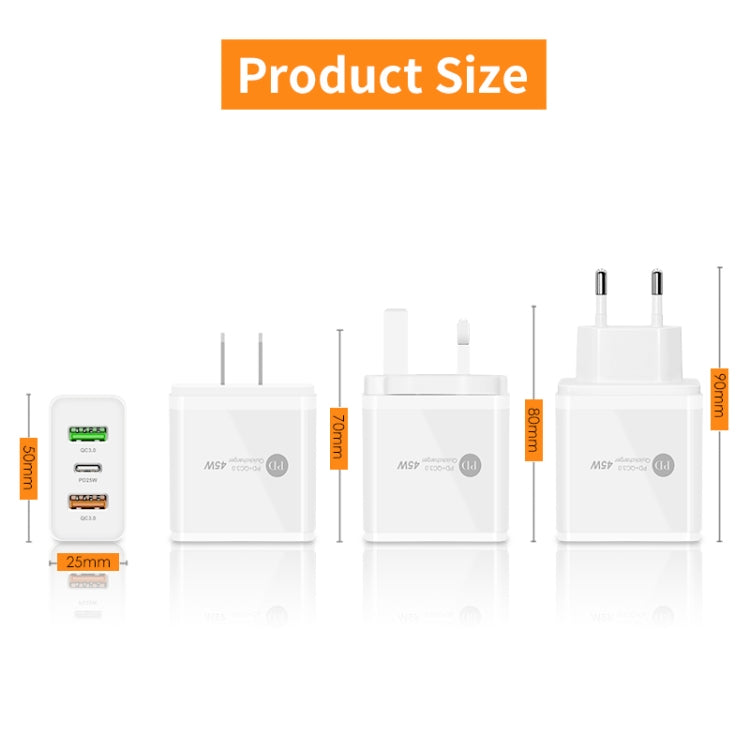 45W PD3.0 + 2 x QC3.0 USB Multi Port Quick Charger, US Plug(White)