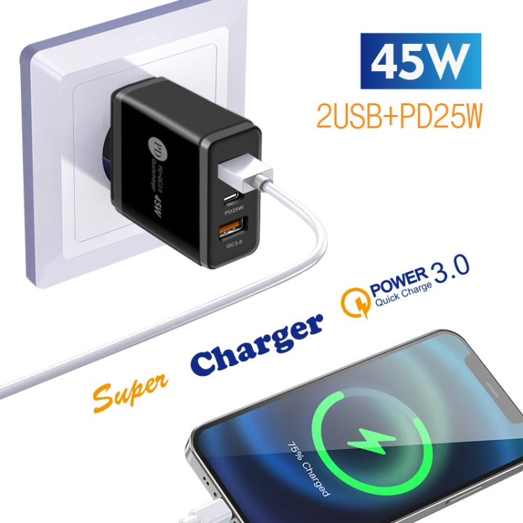 45W PD3.0 + 2 x QC3.0 USB Multi Port Quick Charger, UK Plug(White)