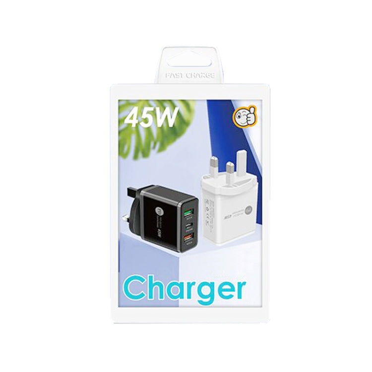 45W PD3.0 + 2 x QC3.0 USB Multi Port Quick Charger, UK Plug(White)