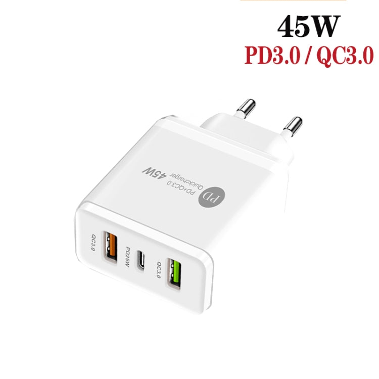 45W PD3.0 + 2 x QC3.0 USB Multi Port Charger with Type-C to 8 Pin Cable, EU Plug(White)