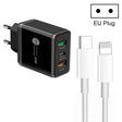 45W PD3.0 + 2 x QC3.0 USB Multi Port Charger with Type-C to 8 Pin Cable, EU Plug(Black) - USB Charger by PMC TechLife | Online Shopping South Africa | PMC TechLife | Buy Now Pay Later Mobicred