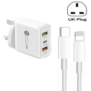 45W PD3.0 + 2 x QC3.0 USB Multi Port Charger with Type-C to 8 Pin Cable, UK Plug(White)