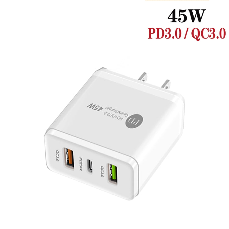 45W PD3.0 + 2 x QC3.0 USB Multi Port Charger with Type-C to Type-C Cable, US Plug(White)