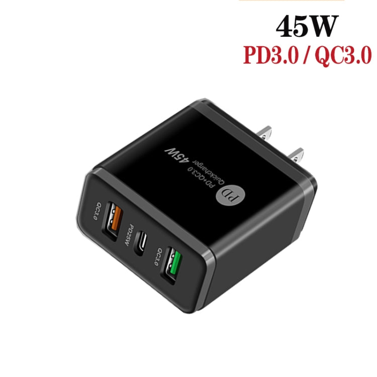 45W PD3.0 + 2 x QC3.0 USB Multi Port Charger with Type-C to Type-C Cable, US Plug(Black)