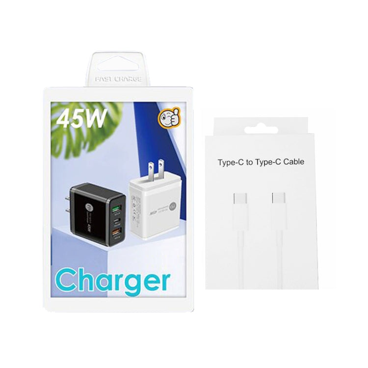 45W PD3.0 + 2 x QC3.0 USB Multi Port Charger with Type-C to Type-C Cable, US Plug(Black)