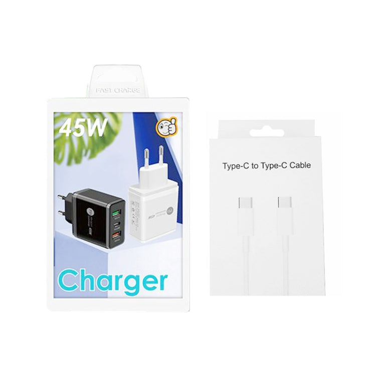 45W PD3.0 + 2 x QC3.0 USB Multi Port Charger with Type-C to Type-C Cable, EU Plug(White)
