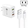 45W PD25W + 2 x QC3.0 USB Multi Port Charger with USB to 8 Pin Cable, US Plug(White) - free shipping - PMC TechLife - Order now!