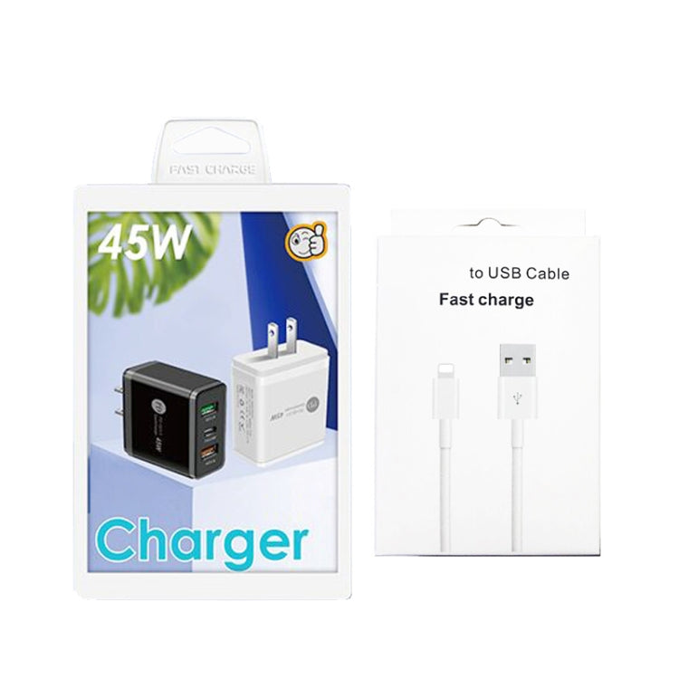 45W PD25W + 2 x QC3.0 USB Multi Port Charger with USB to 8 Pin Cable, US Plug(White)
