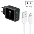 45W PD25W + 2 x QC3.0 USB Multi Port Charger with USB to 8 Pin Cable, EU Plug(Black) - USB Charger by PMC TechLife | Online Shopping South Africa | PMC TechLife | Buy Now Pay Later Mobicred