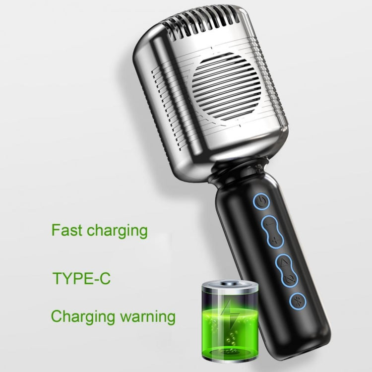 KM600 Wireless Microphone TWS Handheld Noise Reduction Smart Bluetooth-compatible Condenser Mic Music Player for Singing(Sliver)