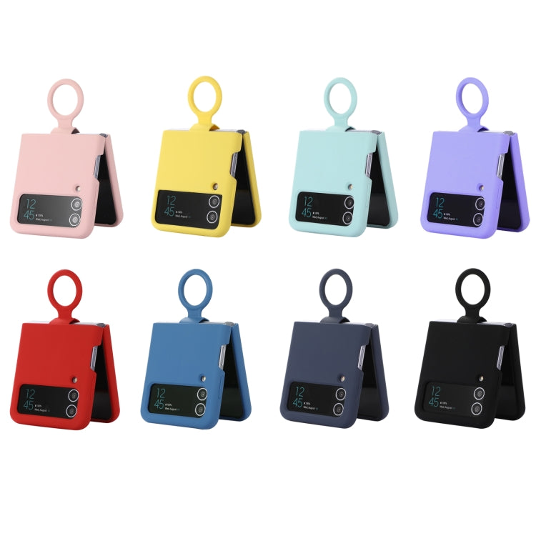 For Samsung Galaxy Flip 3 Silicone Integrated Ring Buckle Phone Case(Yellow)