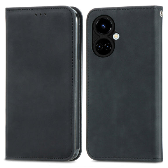 For Tecno Camon 19 Retro Skin Feel Magnetic Leather Phone Case(Black)