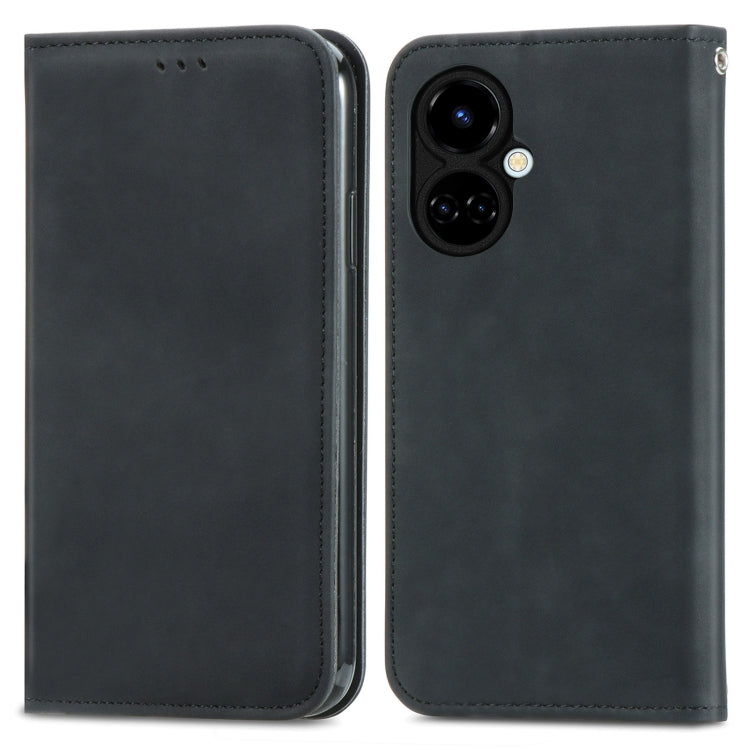 For Tecno Camon 19 Retro Skin Feel Magnetic Leather Phone Case(Black)