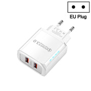 36W Dual Port QC3.0 USB Mobile Phone Charger Dual 18W Output, EU Plug(White)