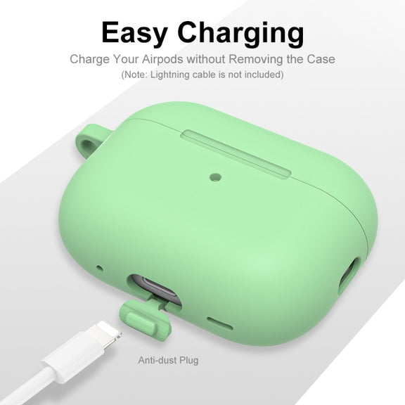 For Apple AirPods Pro 2 2022 ENKAY Thickened Silicone Protective Case with Keychain(Mint Green)