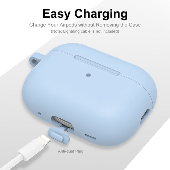 For Apple AirPods Pro 2 2022 ENKAY Thickened Silicone Protective Case with Keychain(Light Blue)