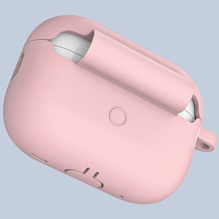 For Apple AirPods Pro 2 2022 ENKAY Thickened Silicone Protective Case with Keychain(Matte Pink)