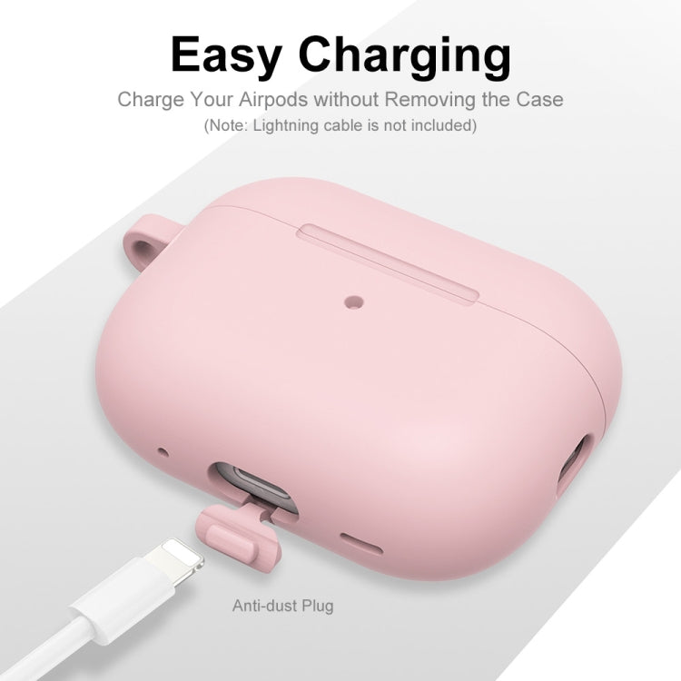 For Apple AirPods Pro 2 2022 ENKAY Thickened Silicone Protective Case with Keychain(Matte Pink)