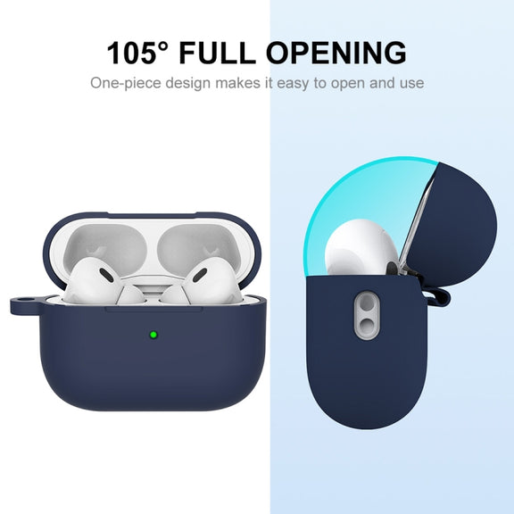 For Apple AirPods Pro 2 2022 ENKAY Thickened Silicone Protective Case with Keychain(Dark Blue)