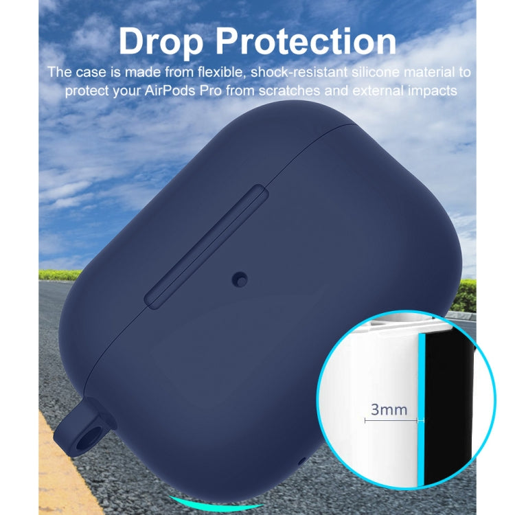 For Apple AirPods Pro 2 2022 ENKAY Thickened Silicone Protective Case with Keychain(Dark Blue)