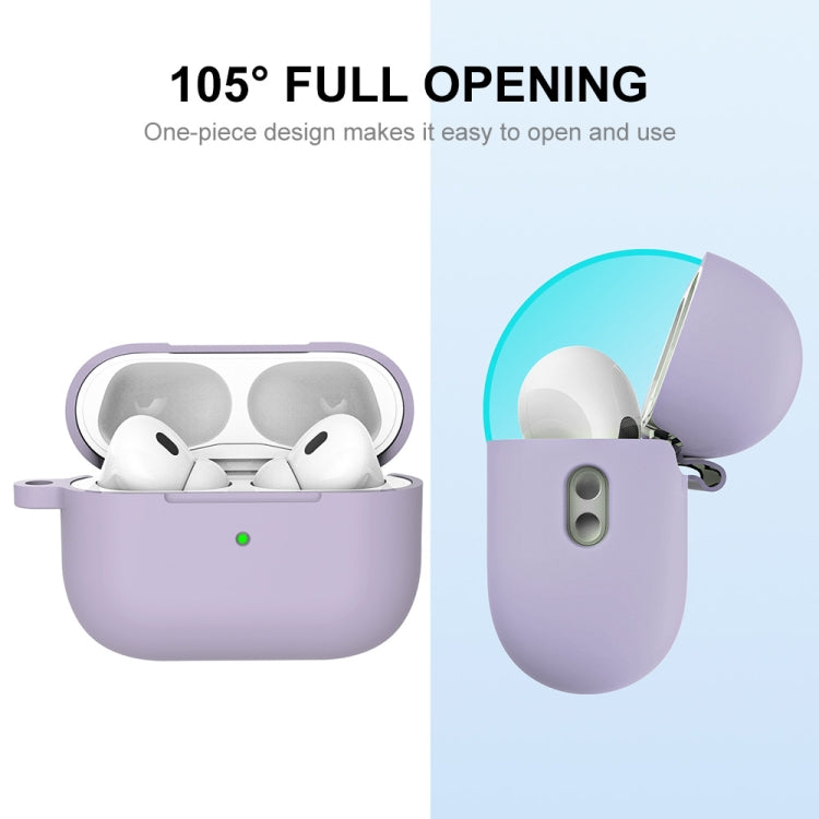 For Apple AirPods Pro 2 2022 ENKAY Thickened Silicone Protective Case with Keychain(Lavender Purple)