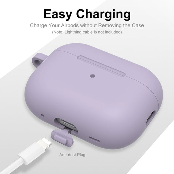 For Apple AirPods Pro 2 2022 ENKAY Thickened Silicone Protective Case with Keychain(Lavender Purple)