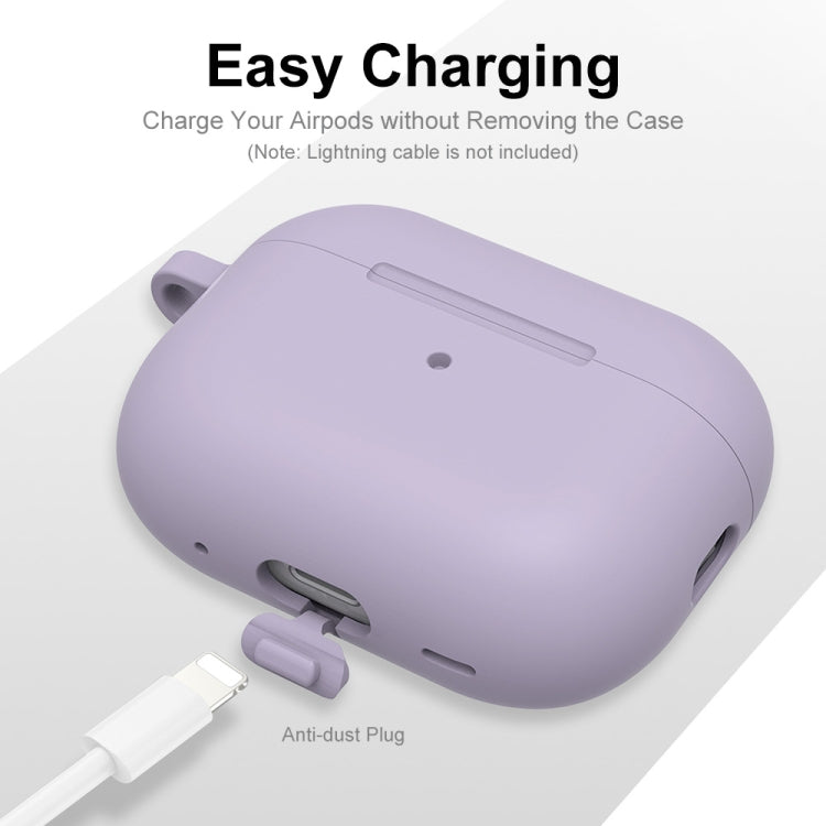 For Apple AirPods Pro 2 2022 ENKAY Thickened Silicone Protective Case with Keychain(Lavender Purple)
