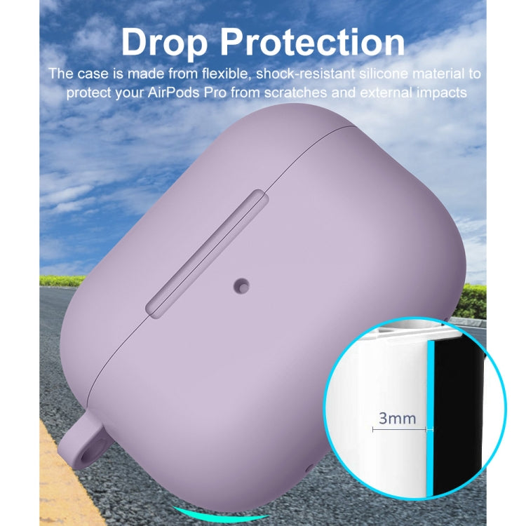 For Apple AirPods Pro 2 2022 ENKAY Thickened Silicone Protective Case with Keychain(Lavender Purple)