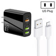 65W Dual PD Type-C + 3 x USB Multi Port Charger with 3A USB to 8 Pin Data Cable, US Plug(Black) - USB Charger by PMC TechLife | Online Shopping South Africa | PMC TechLife | Buy Now Pay Later Mobicred