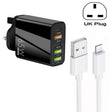 65W Dual PD Type-C + 3 x USB Multi Port Charger with 3A USB to 8 Pin Data Cable, UK Plug(Black) - USB Charger by PMC TechLife | Online Shopping South Africa | PMC TechLife | Buy Now Pay Later Mobicred