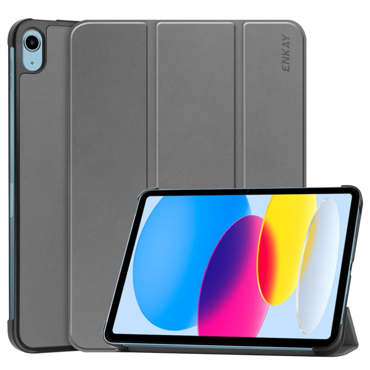 For iPad 2025 / 2022 ENKAY Tri-fold Custer Texture Leather Stand Smart Case(Grey)