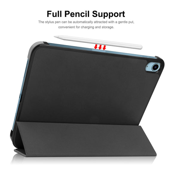 For iPad 2025 / 2022 ENKAY Tri-fold Custer Texture Leather Stand Smart Case(Black)