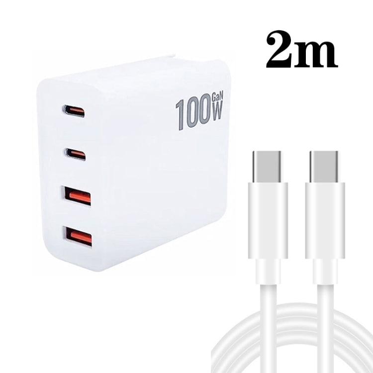 GaN 100W Dual USB + Dual USB-C/Type-C Multi Port Charger with 2m Type-C to Type-C Data Cable Set US Plug
