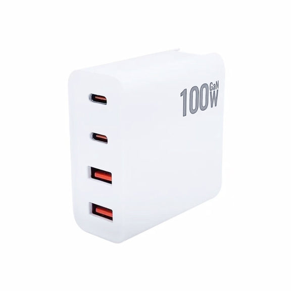 GaN 100W Dual USB + Dual USB-C/Type-C Multi Port Charger with 2m Type-C to Type-C Data Cable Set US Plug