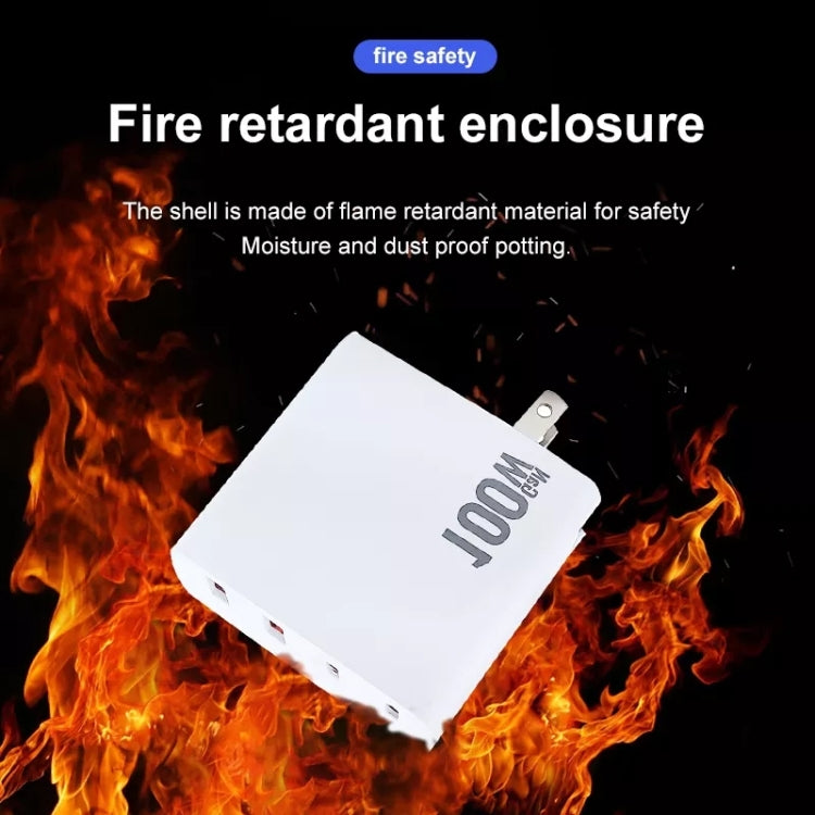 GaN 100W Dual USB + Dual USB-C/Type-C Multi Port Charger with 2m Type-C to Type-C Data Cable Set US Plug