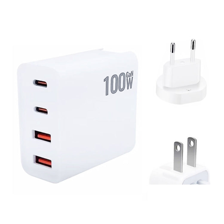 GaN 100W Dual USB + Dual USB-C/Type-C Multi Port Charger with 2m Type-C to Type-C Data Cable Set US / EU Plug