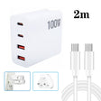 GaN 100W Dual USB + Dual USB-C/Type-C Multi Port Charger with 2m Type-C to Type-C Data Cable Set US / UK Plug - Cable & Adapter by PMC Jewellery | Online Shopping South Africa | PMC Jewellery | Buy Now Pay Later Mobicred