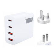 GaN 100W Dual USB + Dual USB-C/Type-C Multi Port Charger with 2m Type-C to Type-C Data Cable Set US / UK Plug