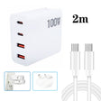 GaN 100W Dual USB + Dual USB-C/Type-C Multi Port Charger with 2m Type-C to Type-C Data Cable Set US / AU Plug - Cable & Adapter by PMC Jewellery | Online Shopping South Africa | PMC Jewellery | Buy Now Pay Later Mobicred